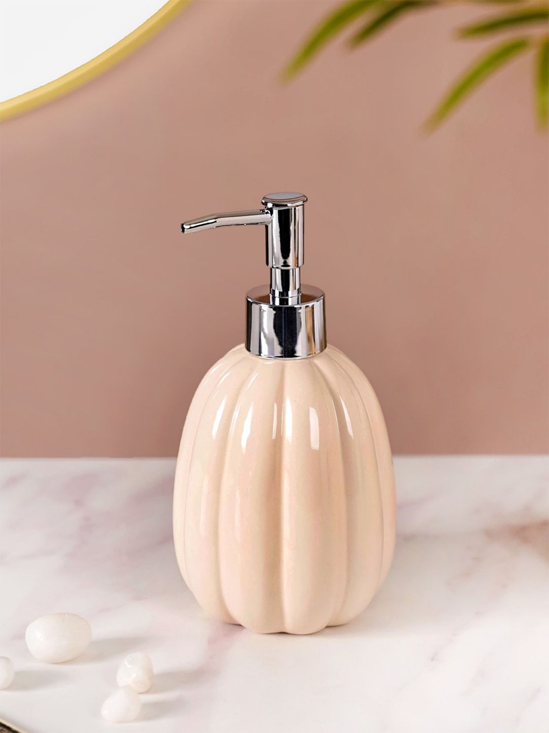 Nestasia Beige & Silver-Toned Textured Glossy Ceramic Soap Dispenser 400ml