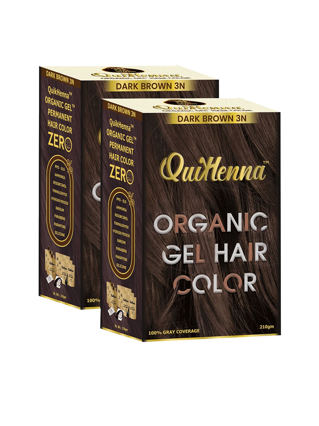 QUIKHENNA Set Of 2 Organic Gel PPD Ammonia Free Hair Colour - Dark Brown 3N