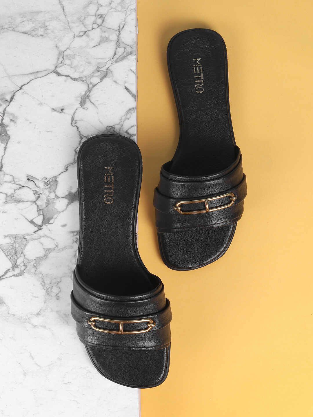 Metro Metro Womens Black Embellished Open Toe Flats