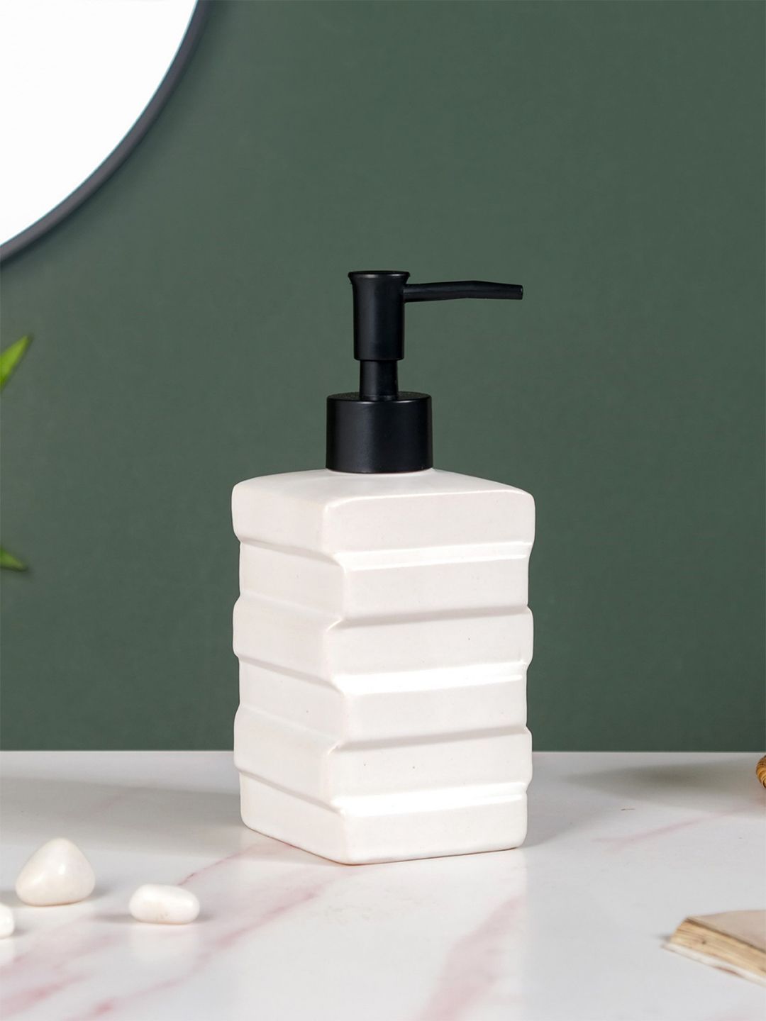 Nestasia White & Black Textured Ceramic Soap Dispenser 450ml