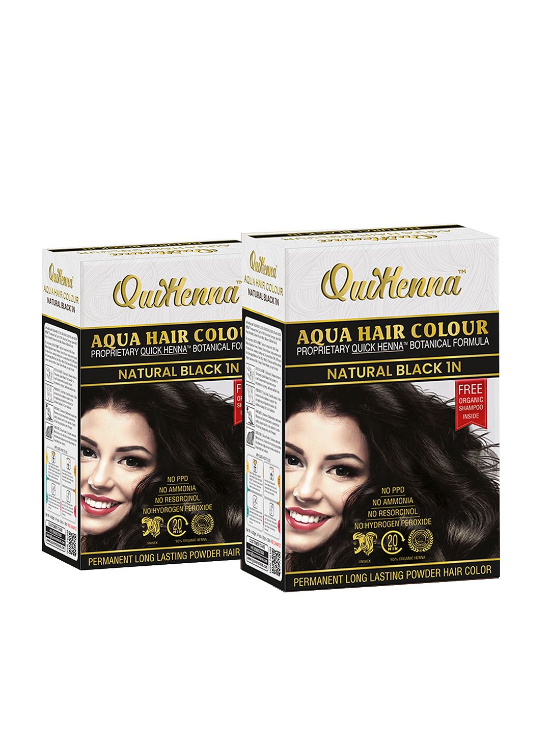 QUIKHENNA Set of 2 No Ammonia Aqua Hair Colour 110g Each - Natural Black 1N