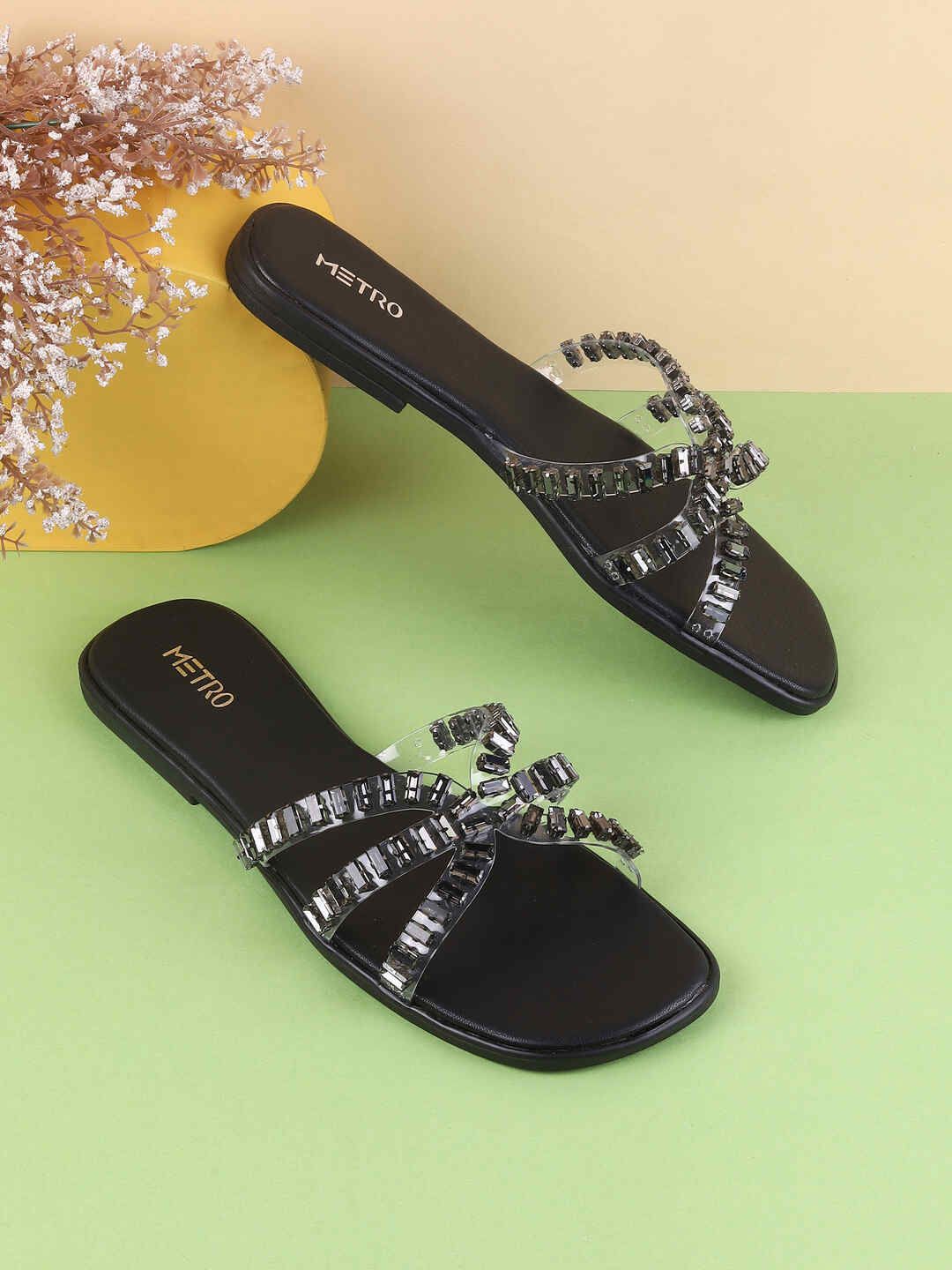 Metro Women Embellished Open Toe Flats