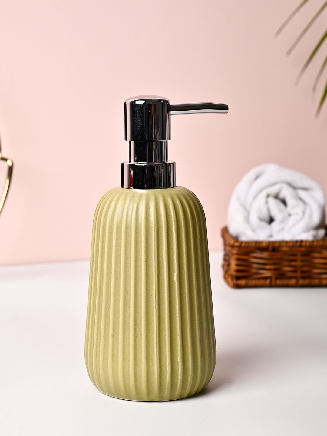 MARKET99 Beige & Steel Striped Ceramic Soap Dispenser 270ml