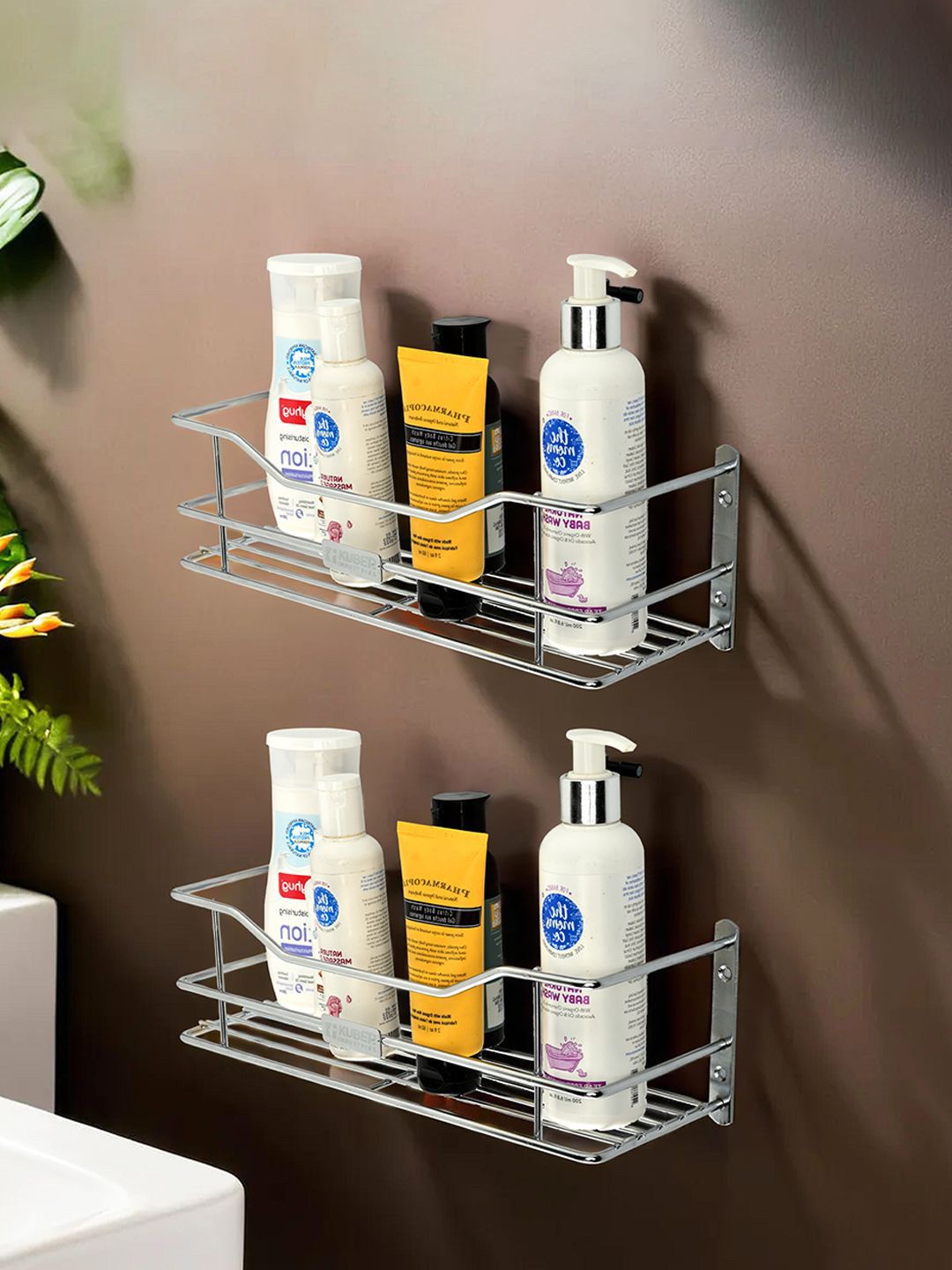 Kuber Industries Silver-Toned 2 Piece Stainless Steel Shelf for Wall