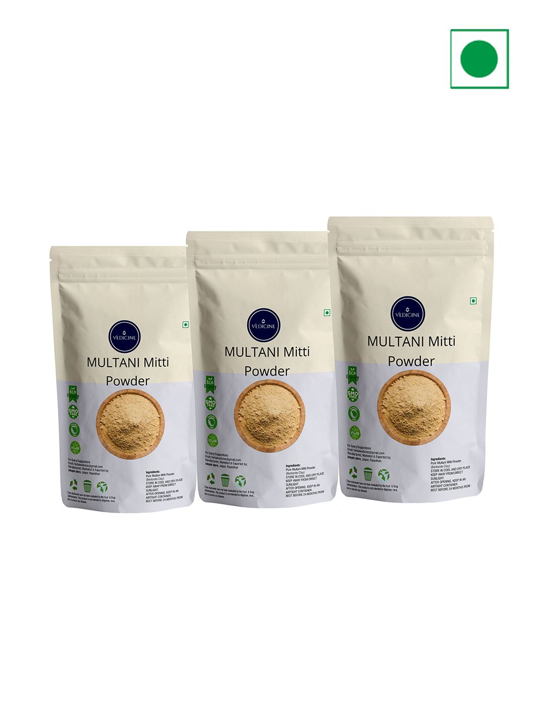VEDICINE Set Of 3 Multani Mitti Powder Face Pack- 100 gm Each