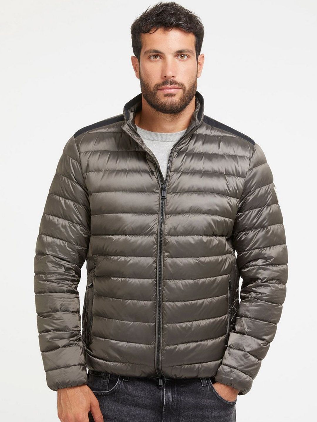 GUESS Men Striped Crop Quilted Jacket