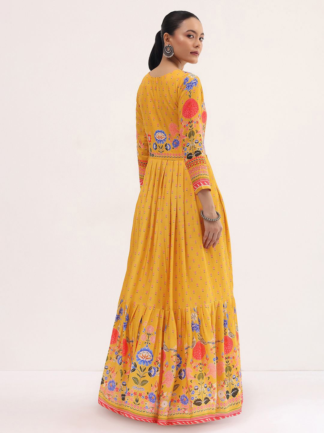 slim fit dress slacks Yellow Silk Anarkali Suit with Resham and Sequins Work main image 1