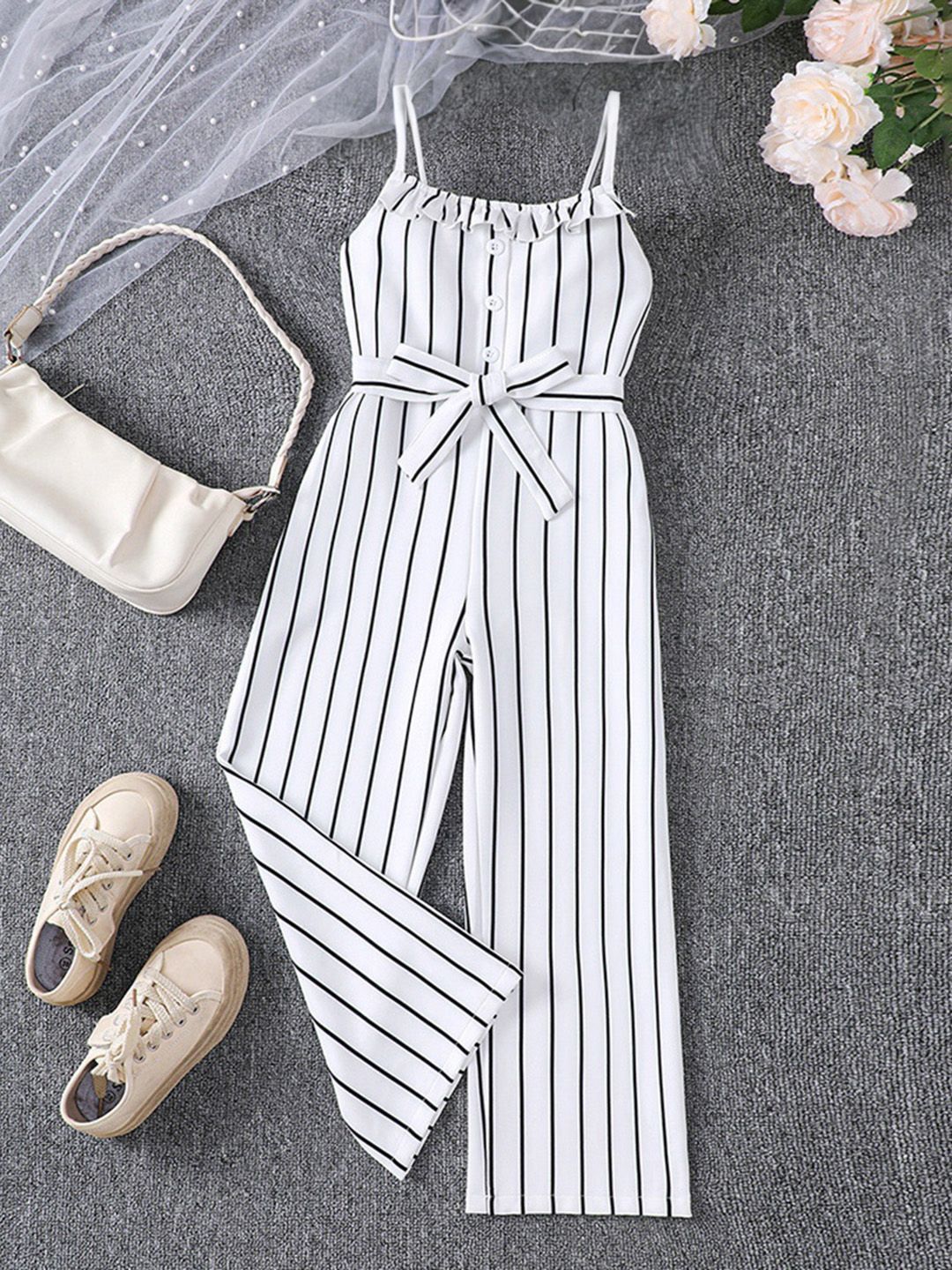 INCLUD Girls Striped Basic Jumpsuit