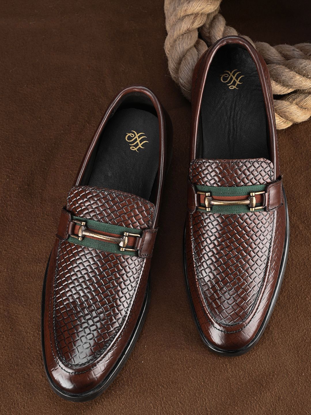 House of Pataudi Men Leather Textured Formal Loafers