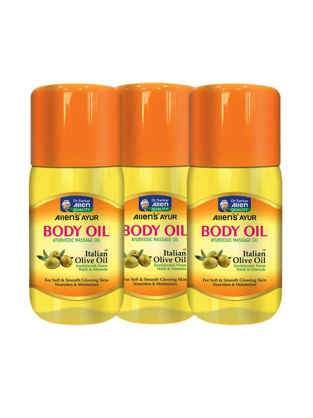 ALLEN 3-Pcs Ayurvedic Italian Olive Oil & Neem Body Oil with Haldi & Almonds - 300ml Each