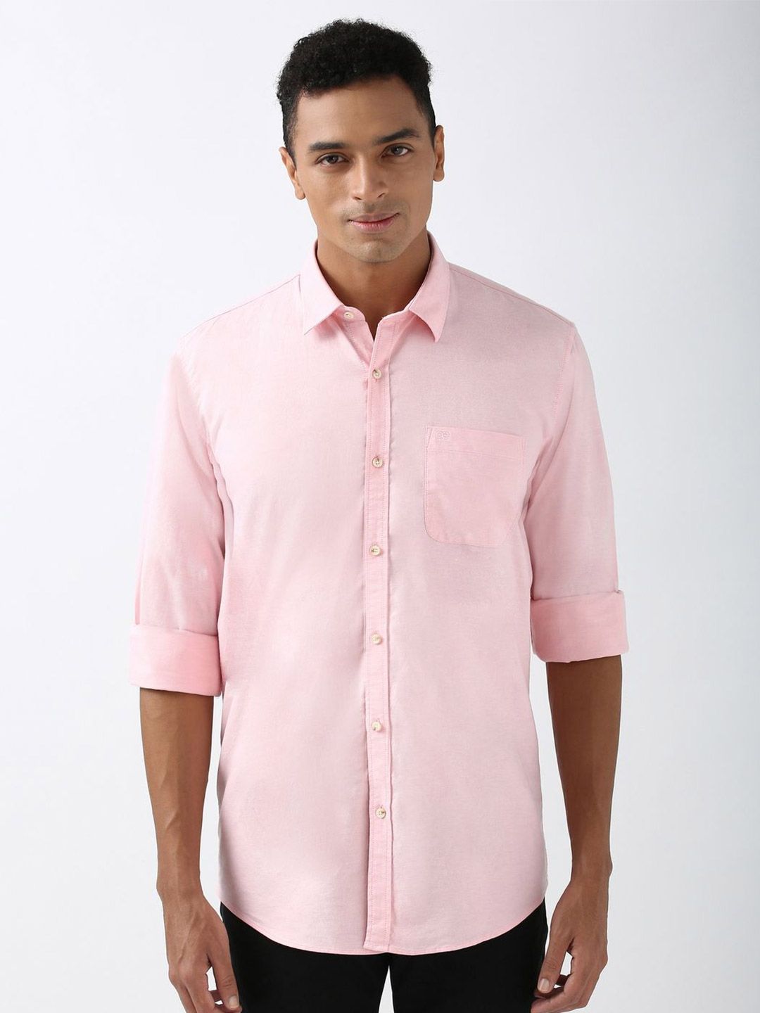 Peter England Men Spread Collar Solid Cotton Slim Fit Casual Shirt