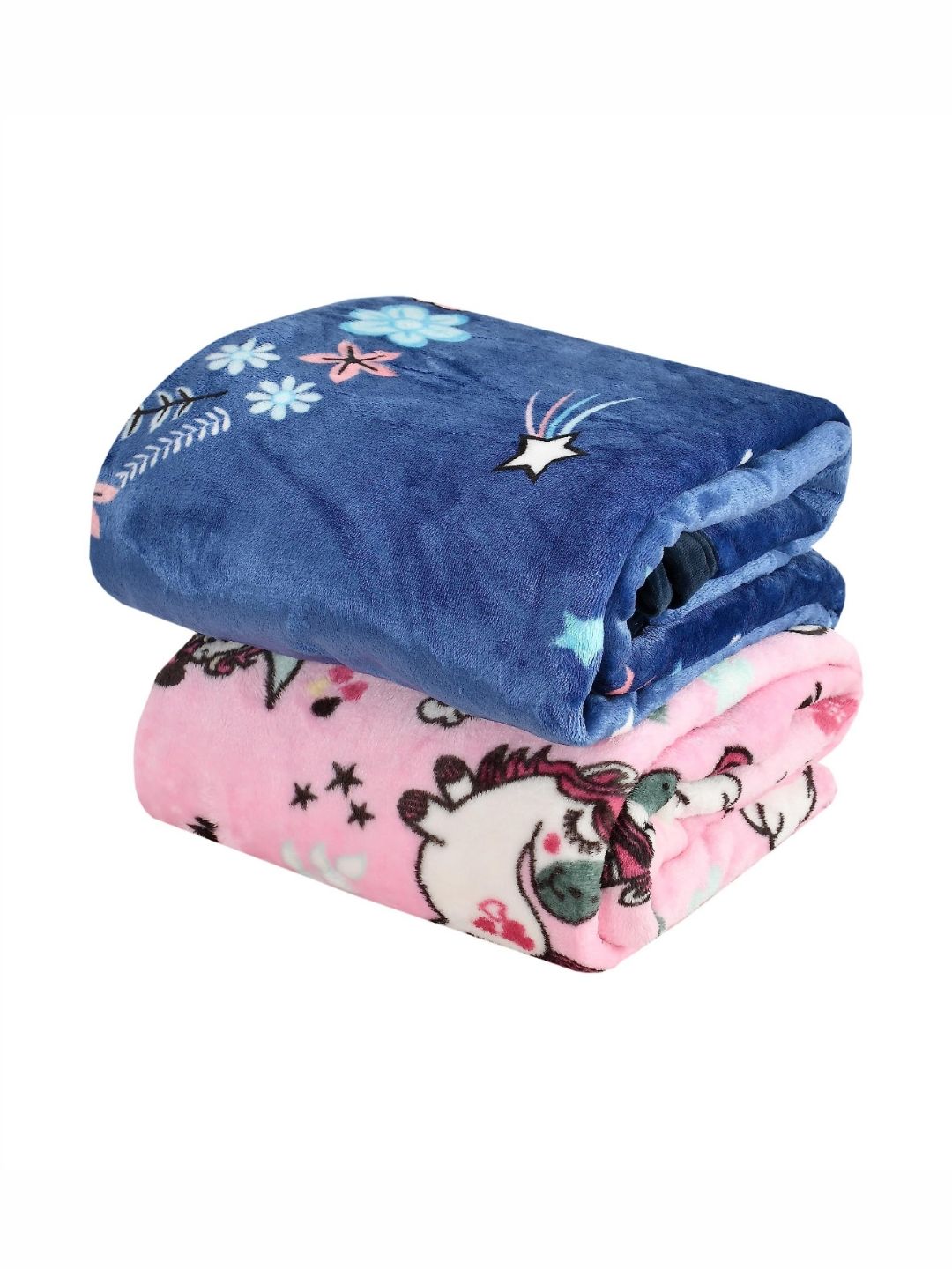 Florida Florida Blue & Pink Set of 2 Cartoon Characters Single Bed Blanket