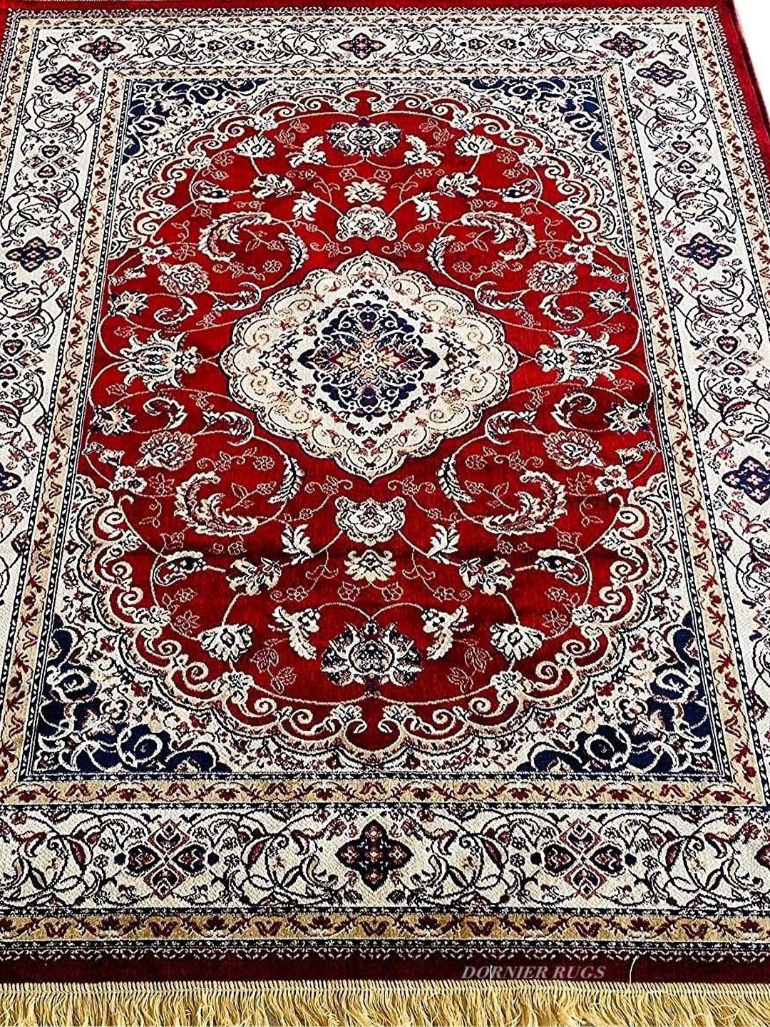 SANA CARPET SANA CARPET Red & White Floral Anti-Skid Rectangular Carpet