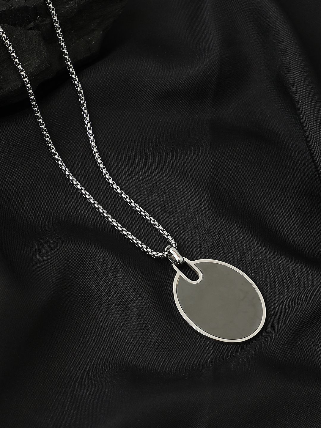 French Accent Men Silver-Plated Circular-Shaped Pendant With Chain