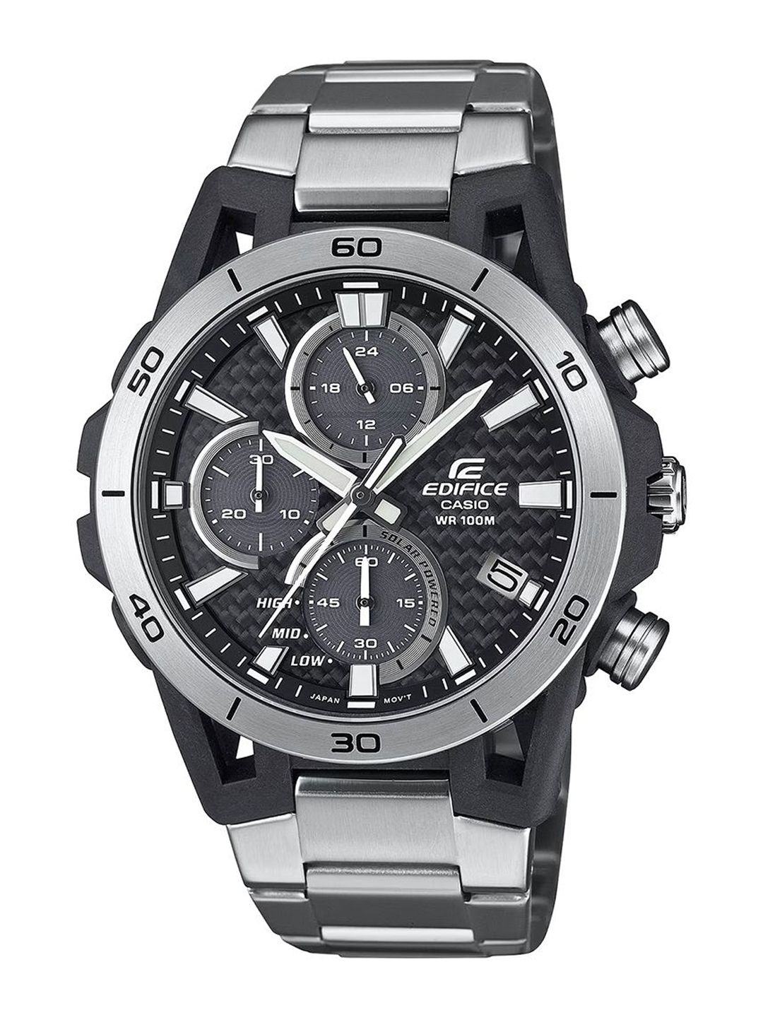 CASIO CASIO Men Dial & Stainless Steel Cuff Straps Analogue Chronograph Solar Powered Watch ED628