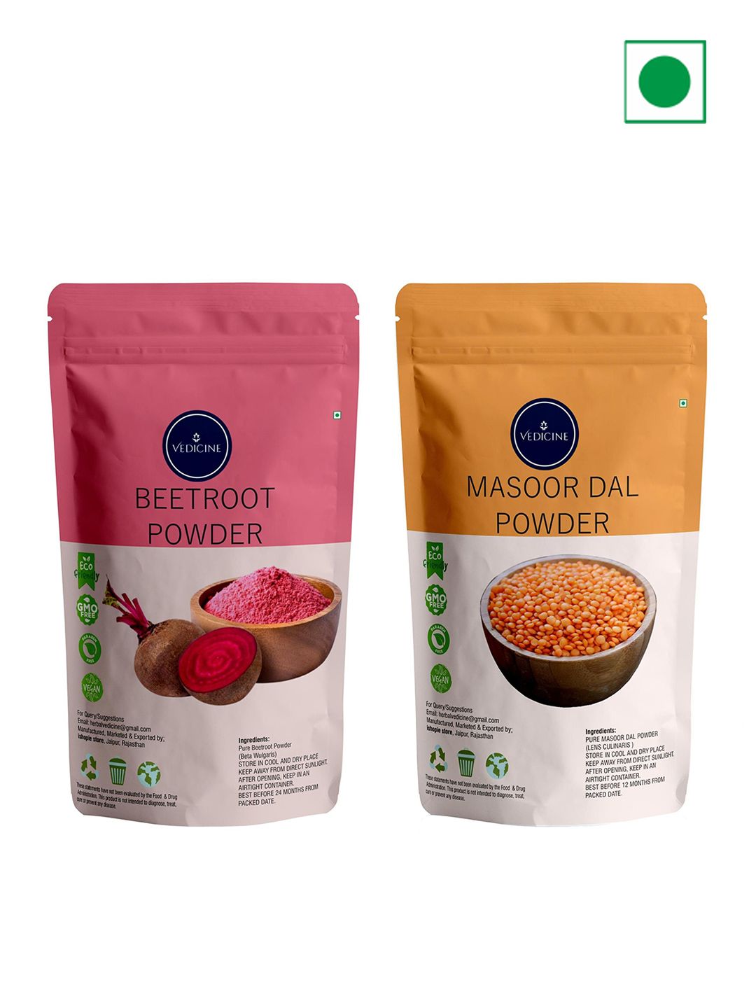 VEDICINE Set Of 2 Beetroot & Masoor Powder Face Pack 100 g Each