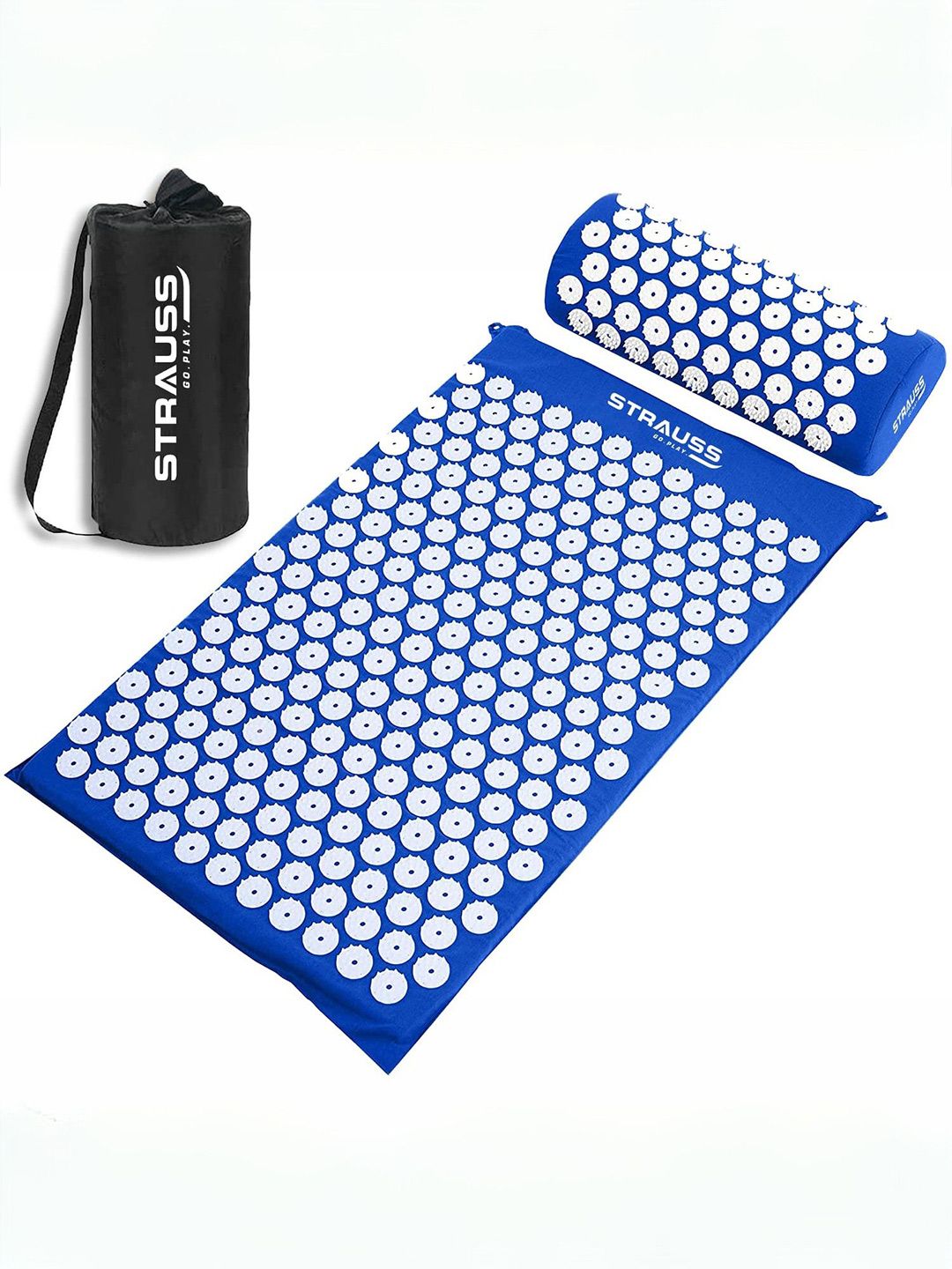 STRAUSS STRAUSS Blue & White Acupressure Mat & Pillow Set