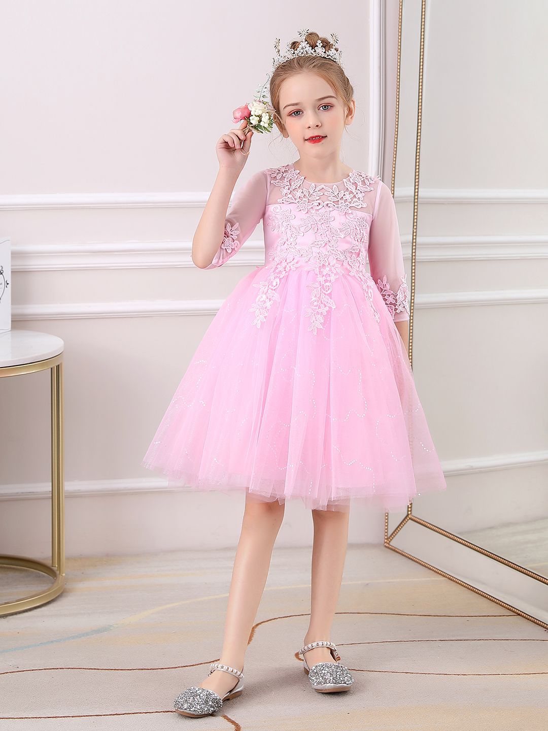 JC SPARKLE Girls Self Design Embellished Fit & Flare Dress