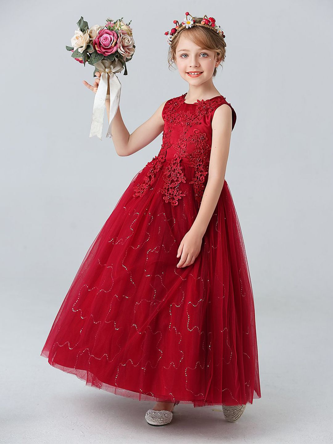 JC SPARKLE Girls Self Design Embellished Maxi Dress