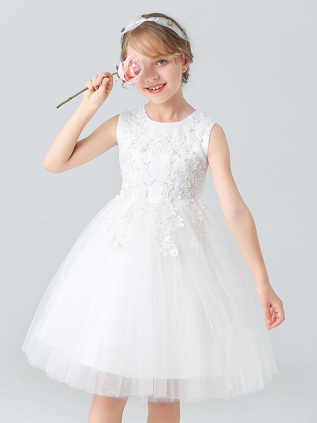 JC SPARKLE Girls Self Design Embellished Fit & Flare Dress
