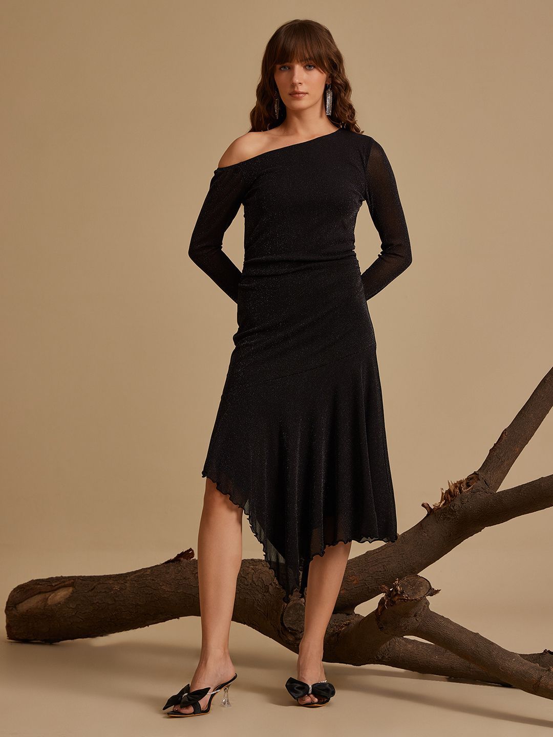 Buy Kazo Women Off-Shoulder Net A-line Midi Dress - Dresses for