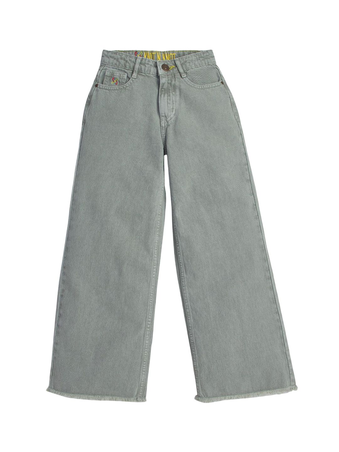 Knit N Knot Girls Flared High-Rise Wide Jeans with Fringes