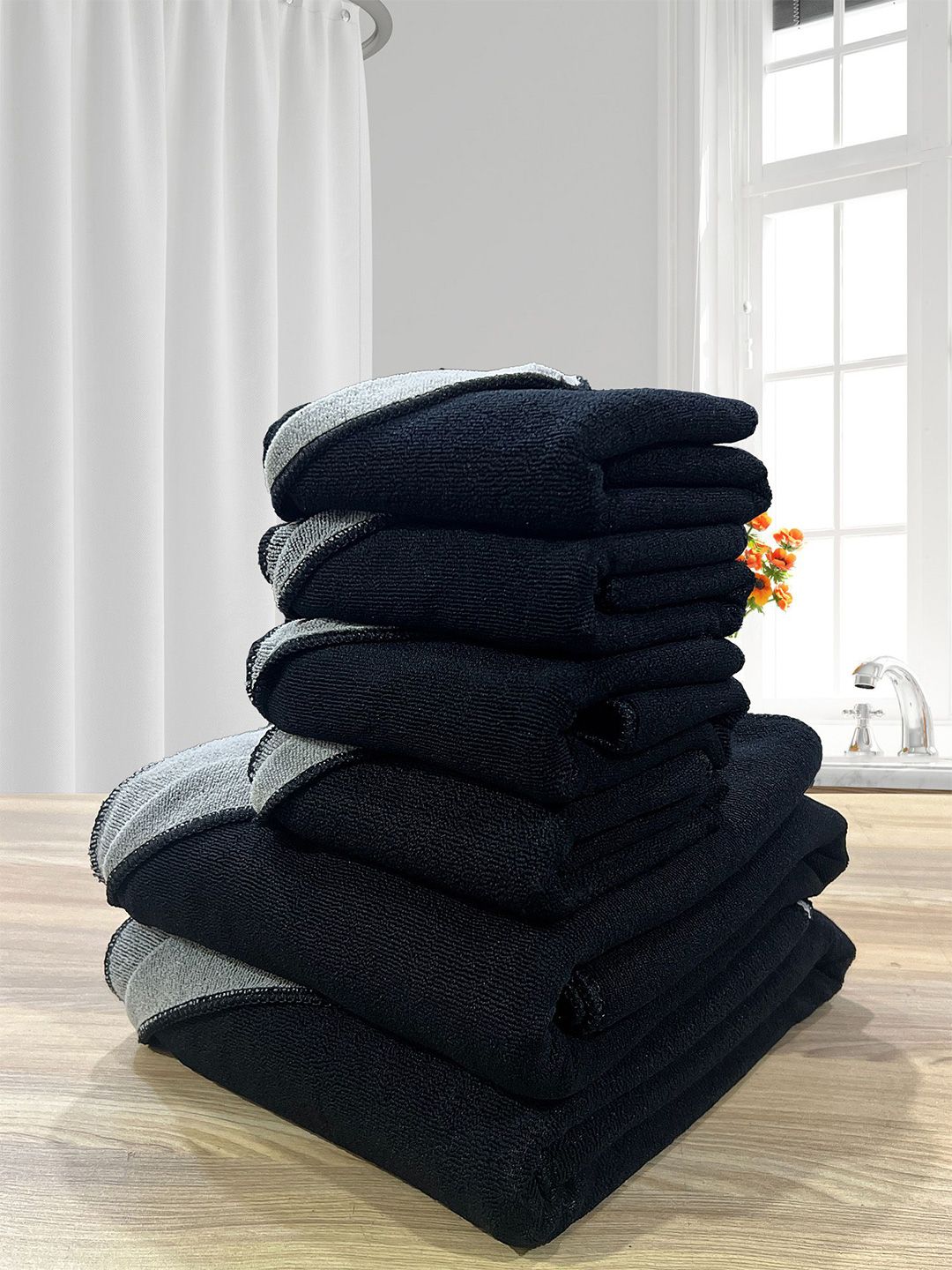 LABHAM Black & Grey 6 Pcs 450 GSM Reversible Towel Set