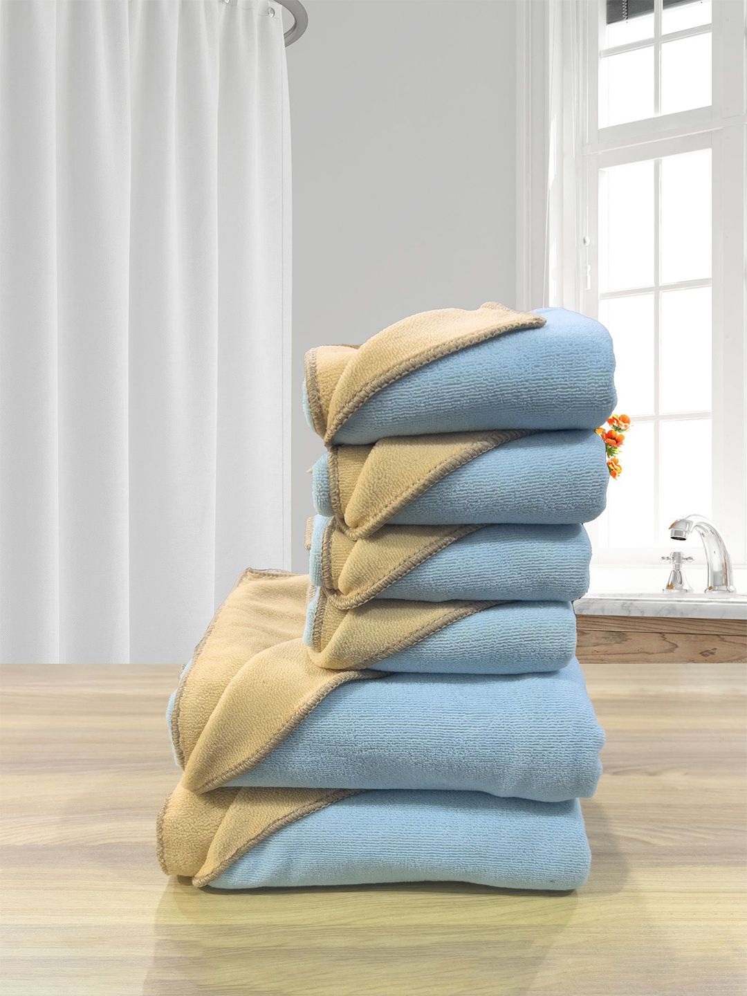 LABHAM Euphoria Turquoise Blue & Beige 6 Pieces Reversible 450 GSM Towel Set