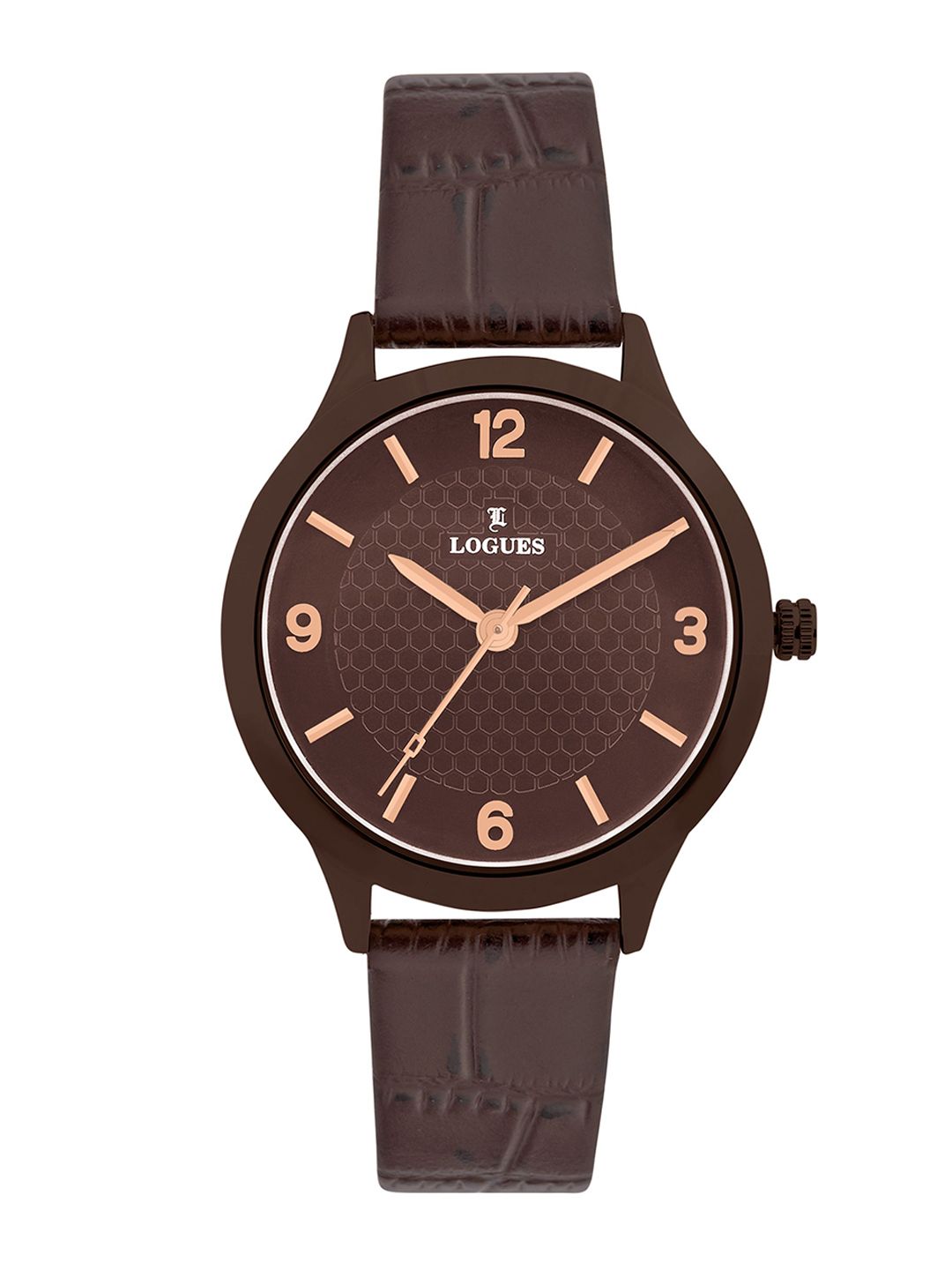 L LOGUES L LOGUES Women Brass Dial & Leather Textured Straps Analogue Watch L E-683 CL-05