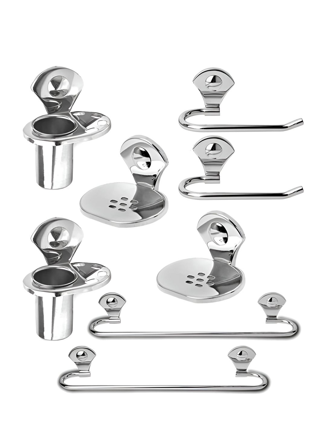 Filox Silver Toned 8 Pieces Stainless Steel Bath Accessories Set