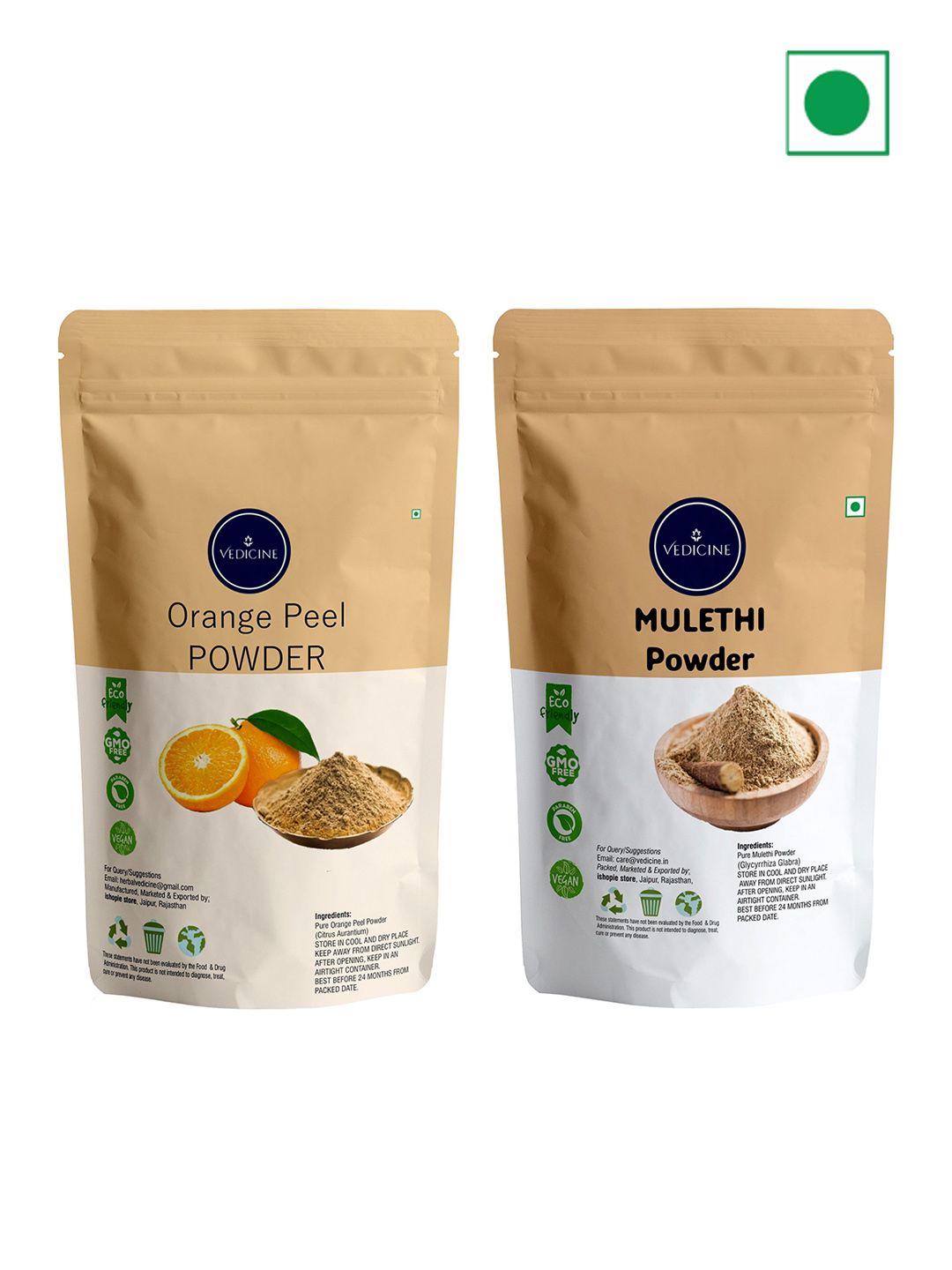 VEDICINE Set Of 2 Orange Peel & Mulethi Powder Face Pack- 100g Each