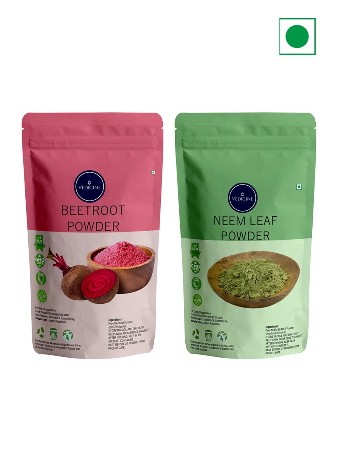VEDICINE Set Of 2 Beetroot & Neem Leaf Powder Face Pack- 100g Each
