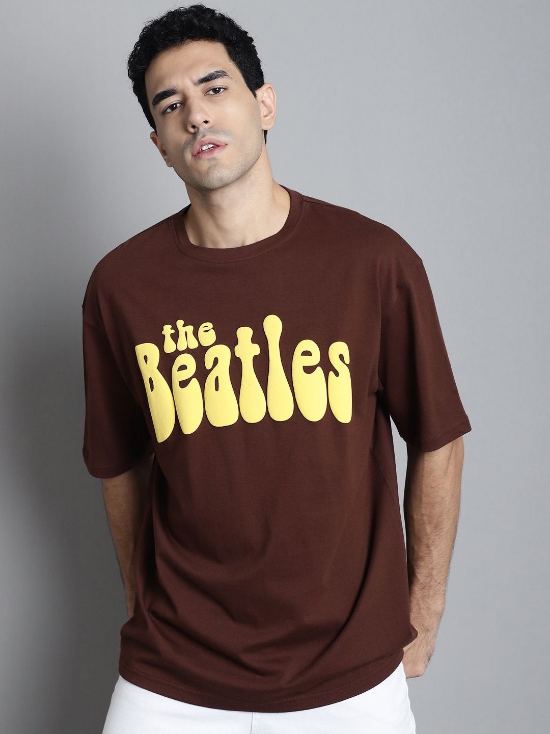 DOOR74 Men Typography Printed Round Neck Cotton Oversized T-shirt