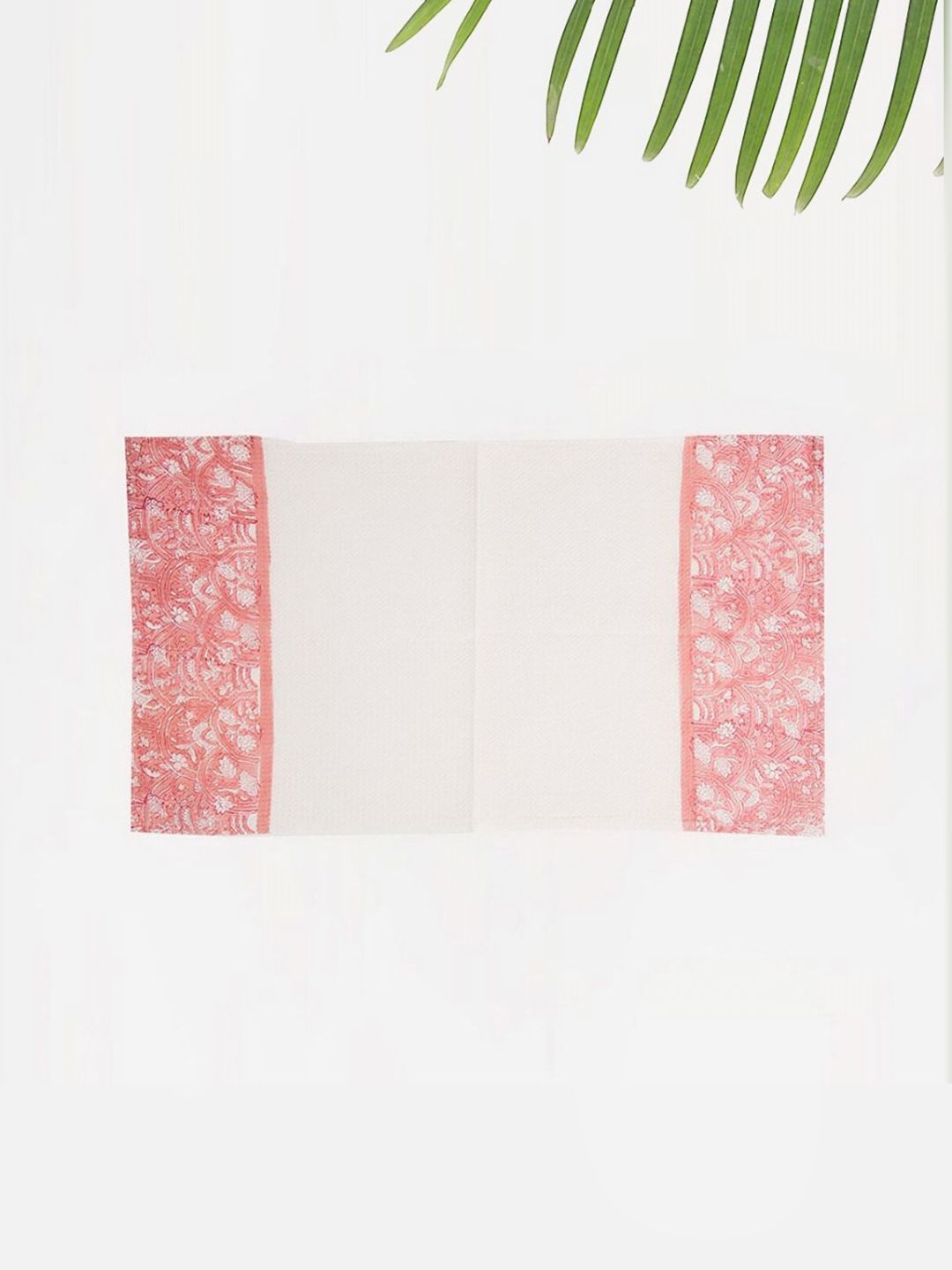 Fabindia White & Pink 2 Pieces Printed Cotton 110 GSM Towel Set
