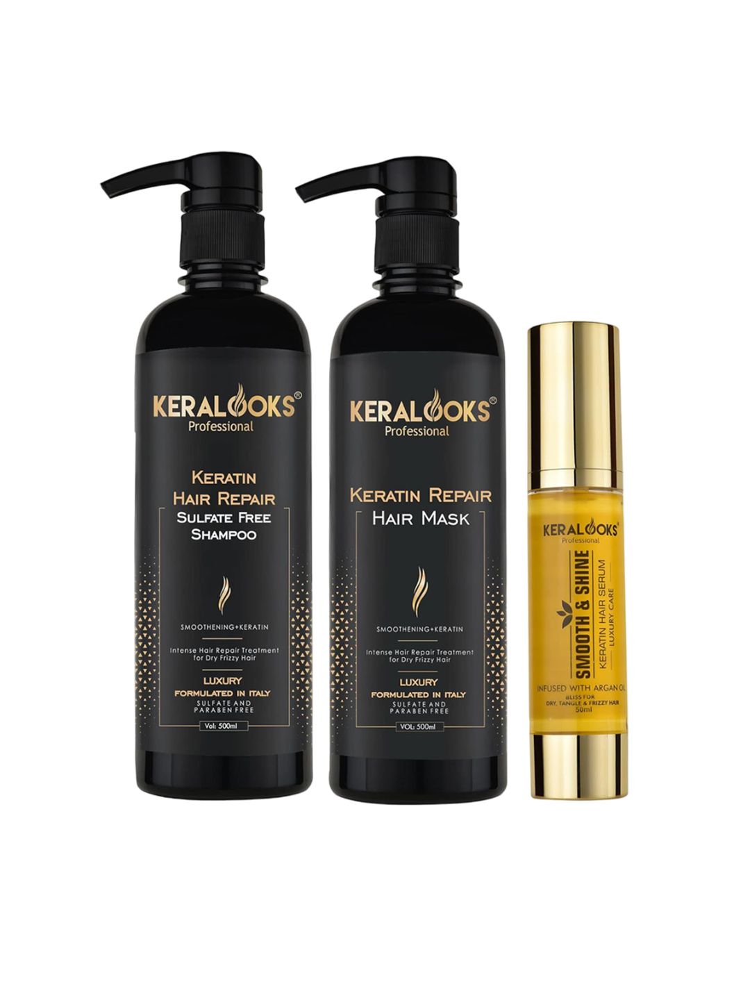 Keralooks professional Keratin Hair Repair Shampoo 500ml Mask 500ml & Hair Serum 50ml