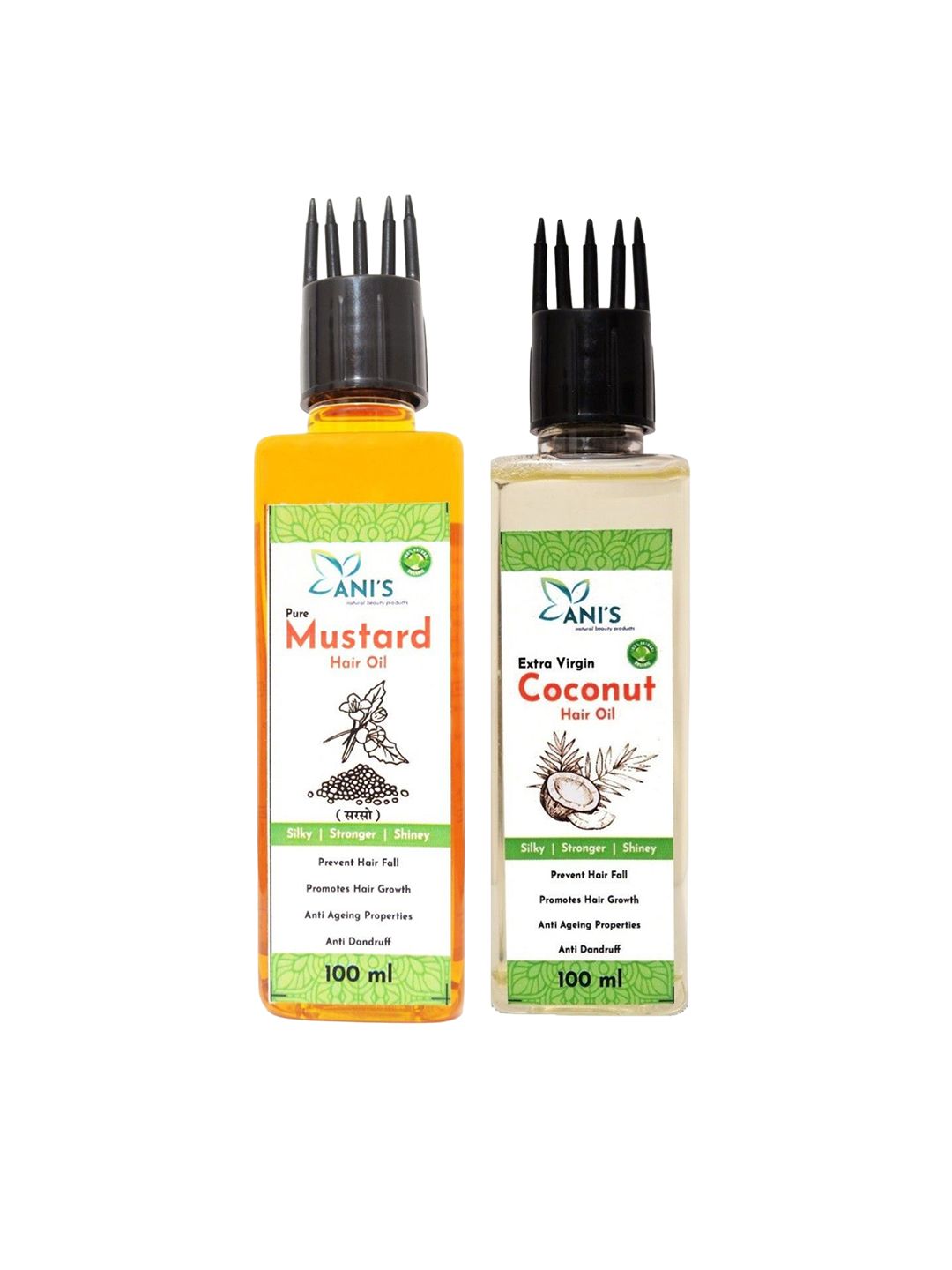 ANI'S Set Of 2 Pure Mustard & Coconut Hair Oil For Strong & Silky Hairs - 100ml Each