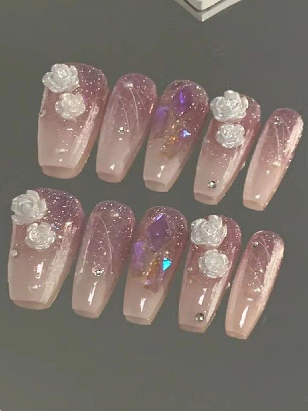 The Pink Truck Set Of 24 Reusable Artificial Nails - Purple Flower