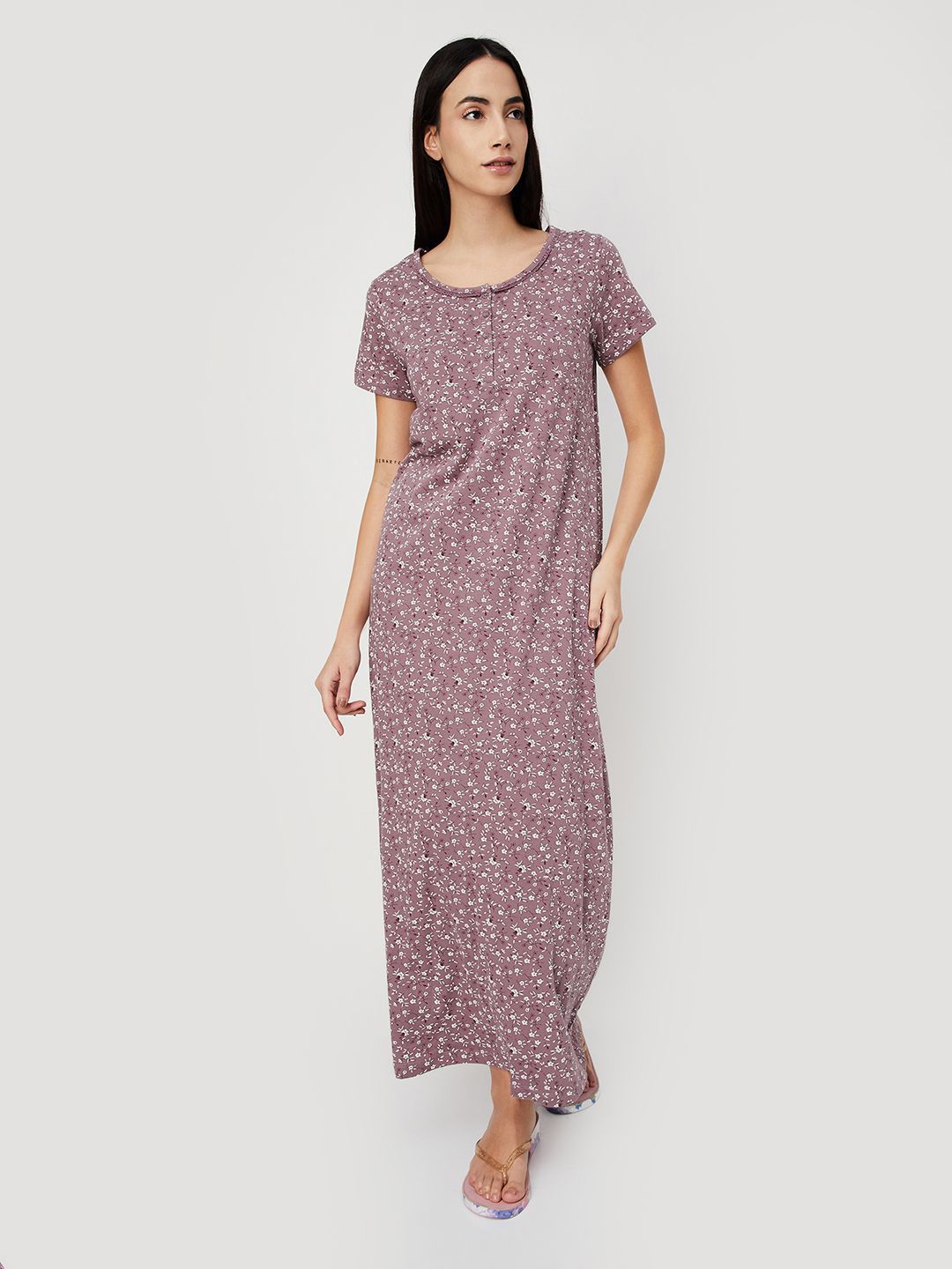 max max Women Floral Printed Nightgown