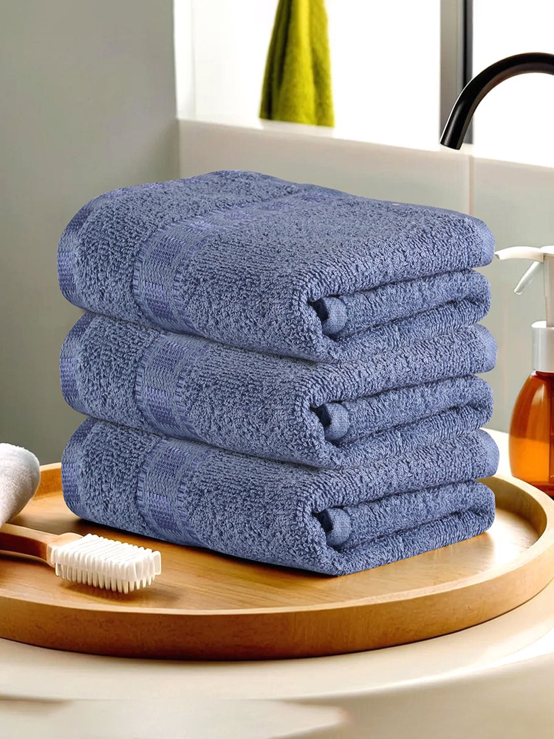 Kuber Industries Blue 3 Pieces Cotton Anti-Bacterial 225 GSM Face Towels