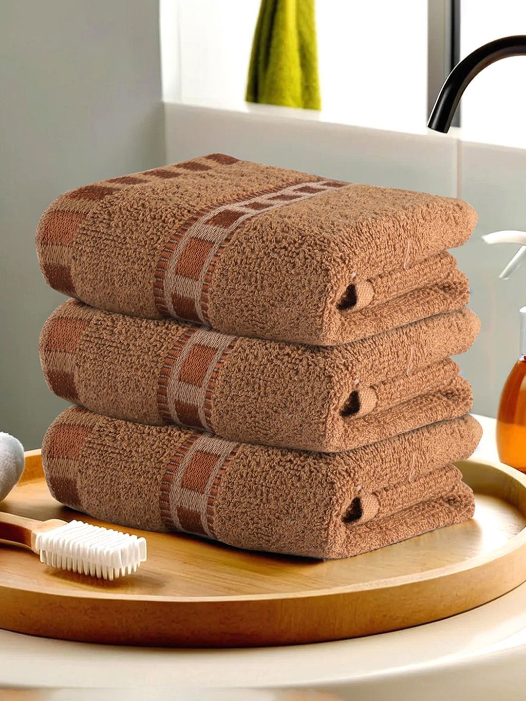 Kuber Industries Brown 3 Pieces Cotton Highly Absorbent 225 GSM Face Towel