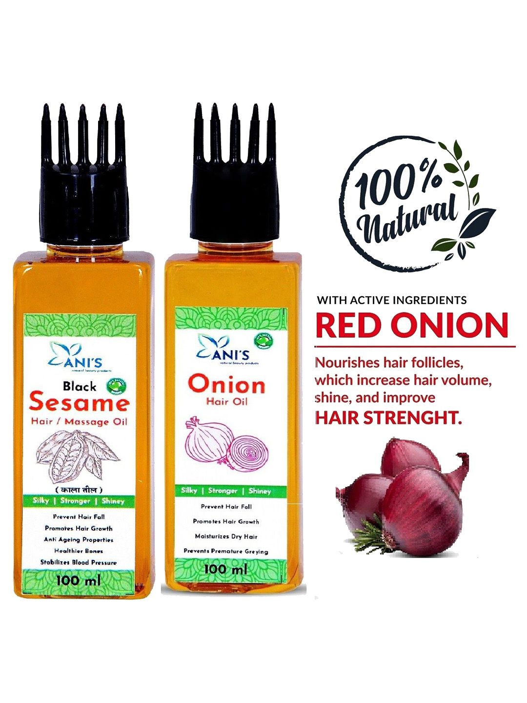 ANI'S Set Of 2 Black Sesame & Onion Hair Oil For Strong & Silky Hairs - 100ml Each