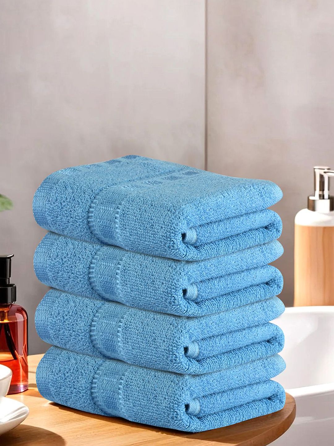 Kuber Industries Blue 4 Pieces Cotton 225 GSM Anti Bacterial Face Towels
