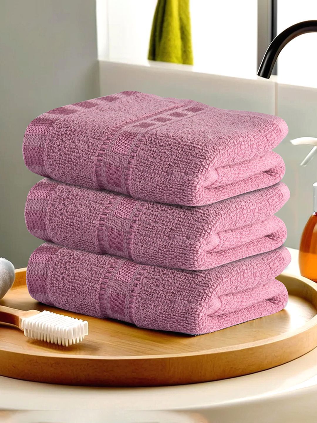 Kuber Industries Pink 3 Pieces Anti Bacterial 225 GSM Cotton Face Towels