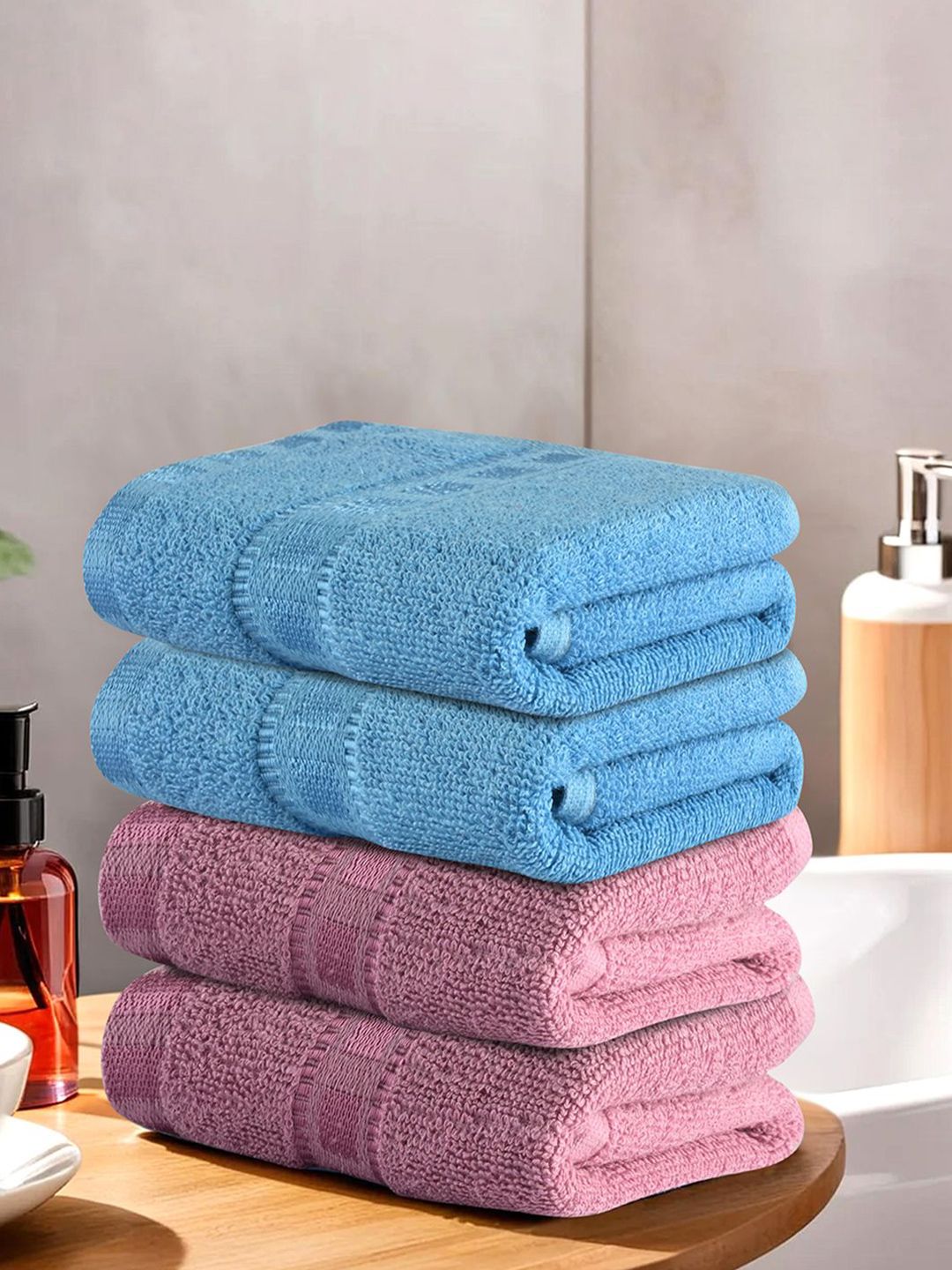 Kuber Industries Pink & Blue 4 Pieces Cotton 225 GSM Anti Bacterial Face Towels