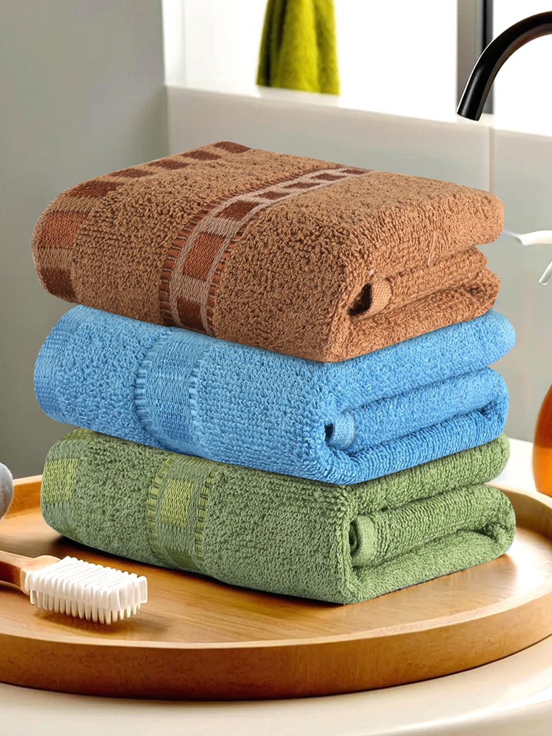 Kuber Industries Green 3 Pieces 225 GSM Anti-Bacterial Cotton Face Towels