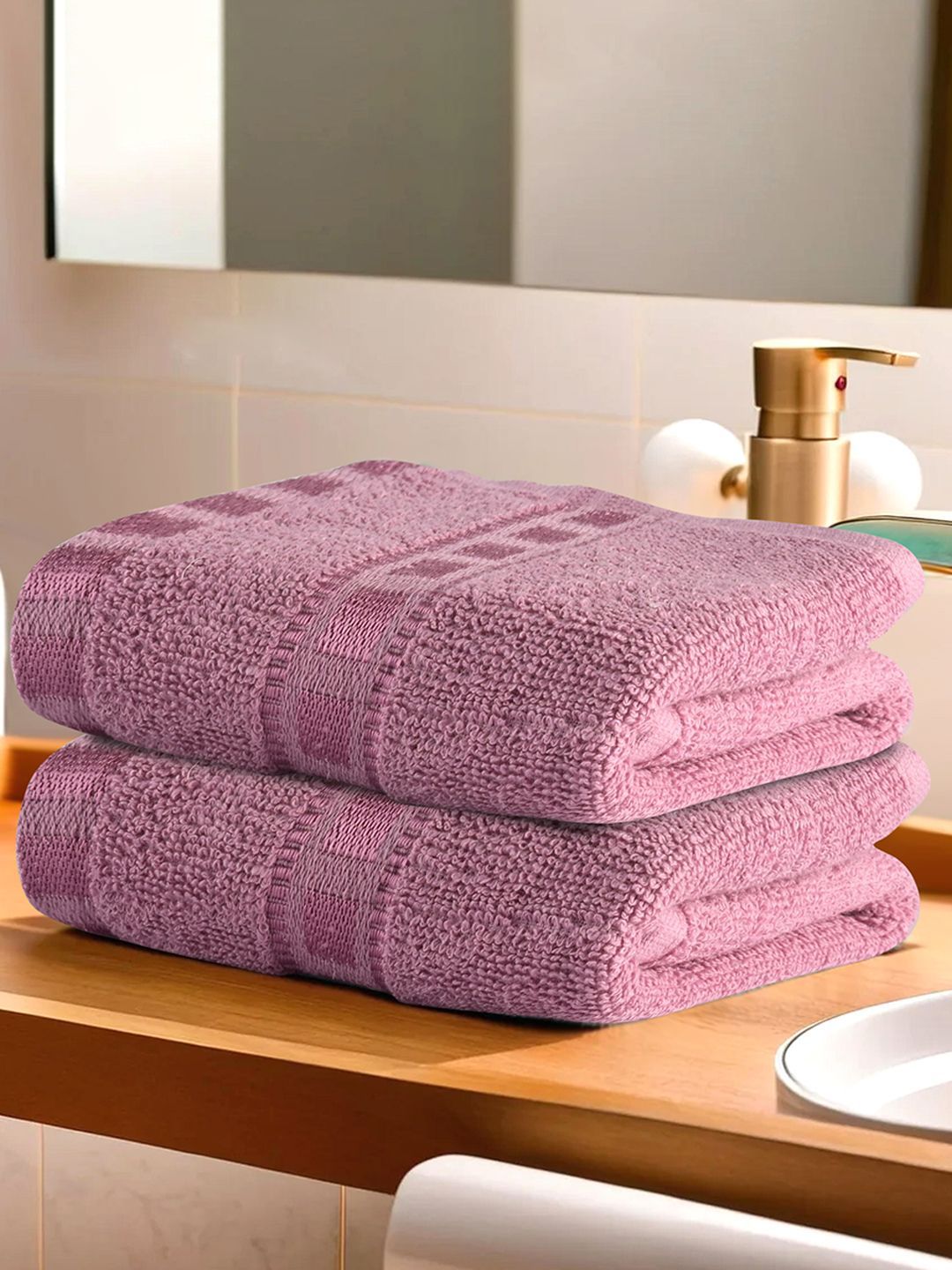 Kuber Industries Pink 2 Pieces Cotton 225 GSM Anti Bacterial Face Towels
