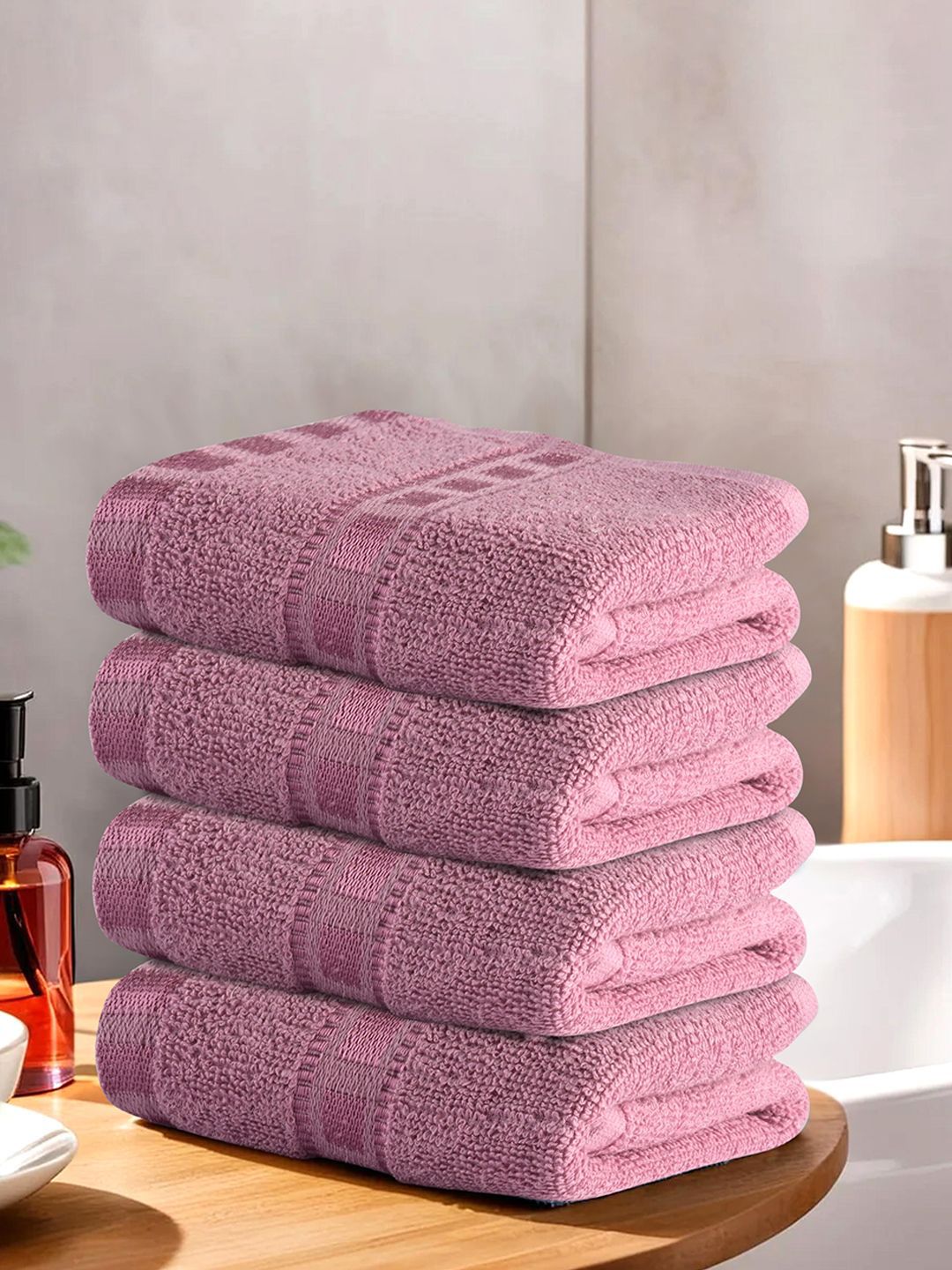 Kuber Industries Pink 4 Pieces Cotton 225 GSM Anti Bacterial Face Towels