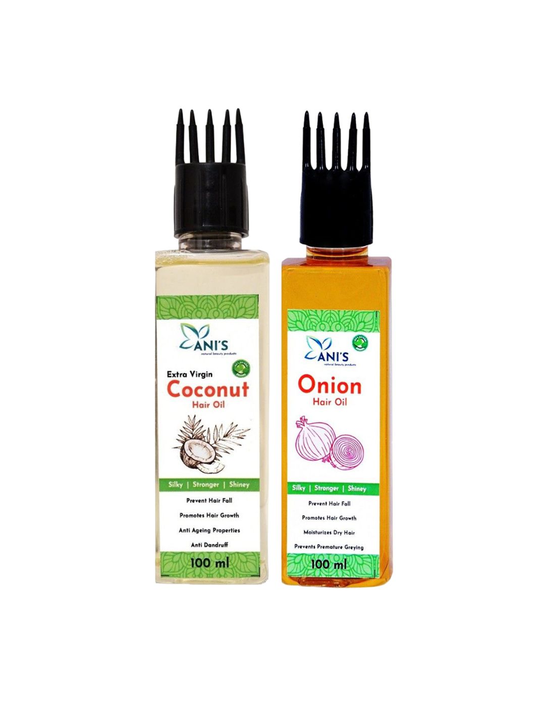 ANI'S Set Of 2 Onion & Extra Virgin Coconut Hair Oil For Strong & Silky Hairs - 100ml Each