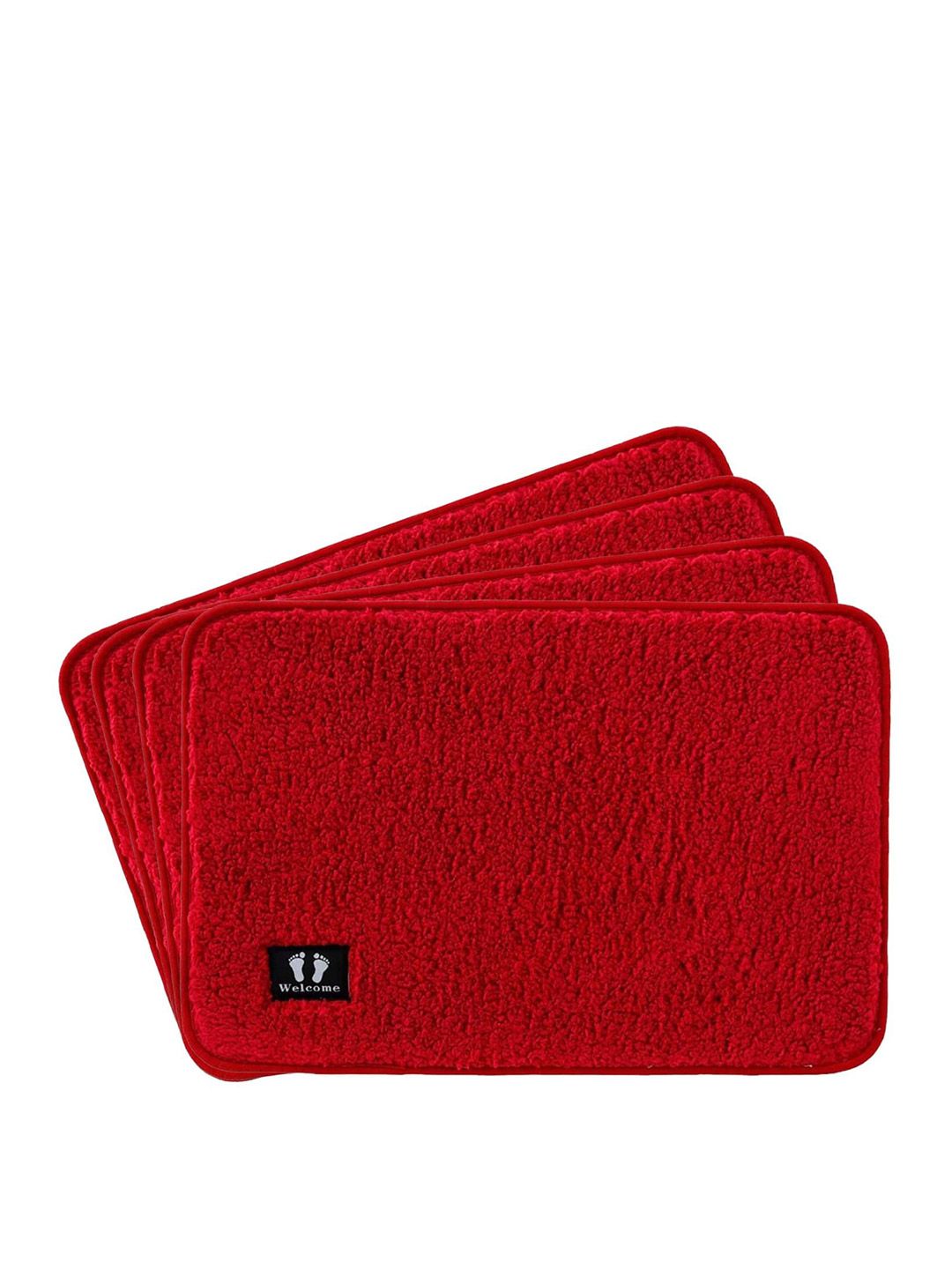 Kuber Industries Red 4 Pieces 240 GSM Anti Skid Bath Rugs