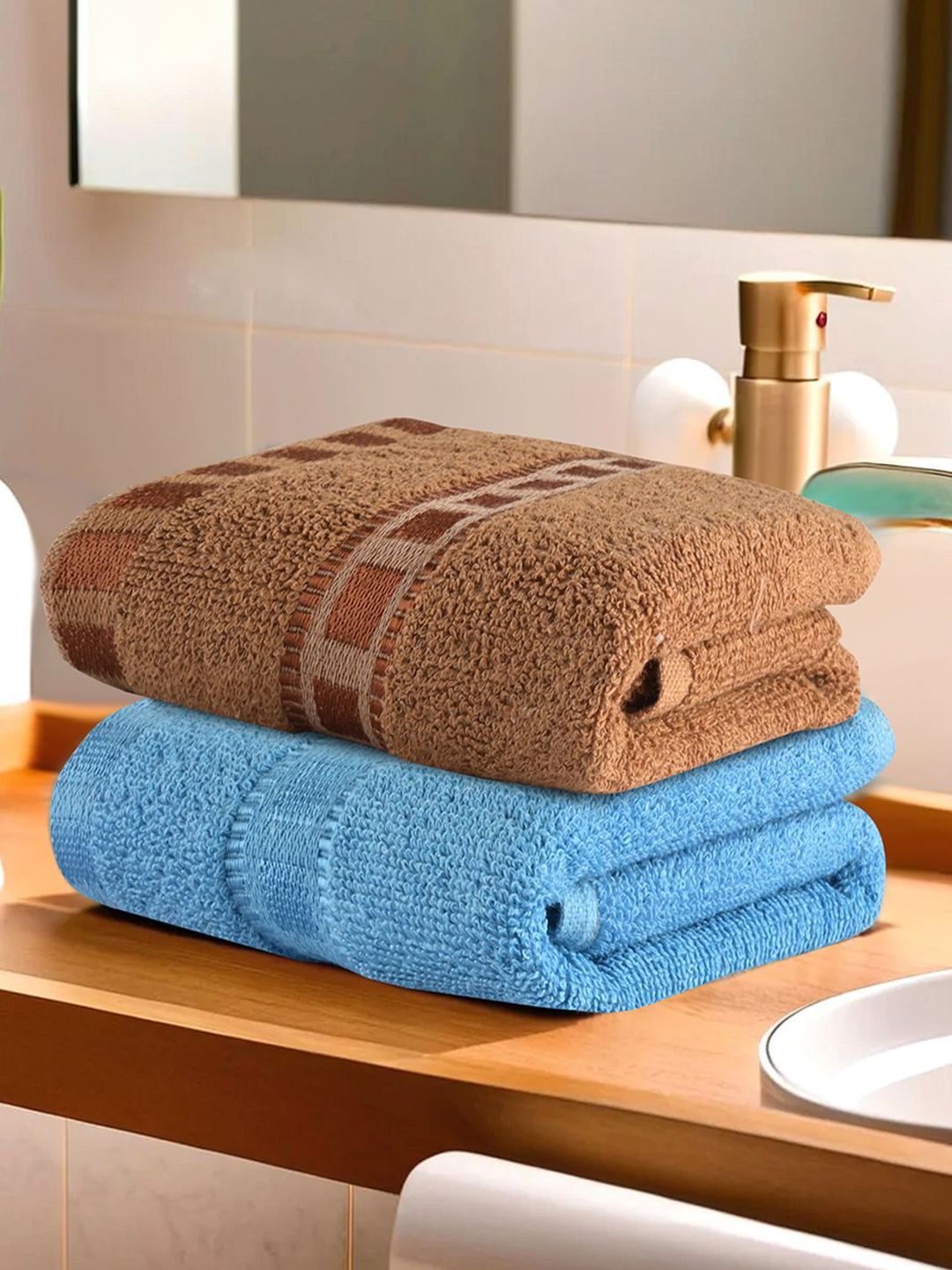 Kuber Industries Blue 2 Pieces Cotton Anti-Bacterial 225 GSM Face Towels